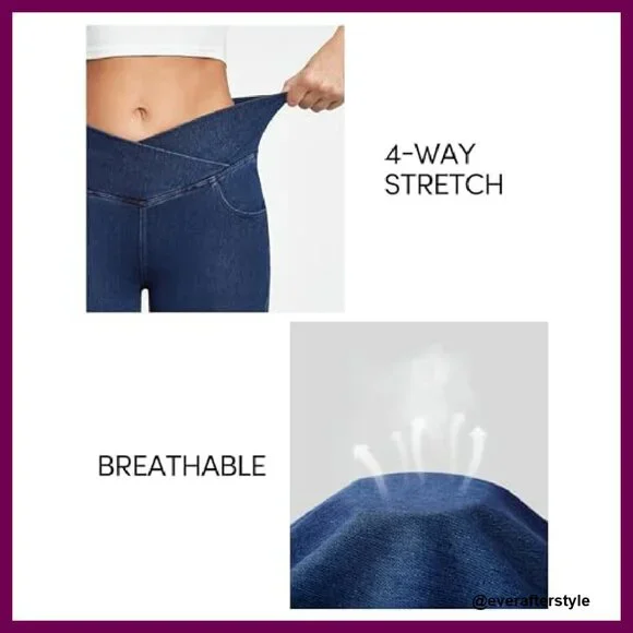 High Waisted Bell Bottom Jeans Stretchy Flare Wide Leg Pull On Pants